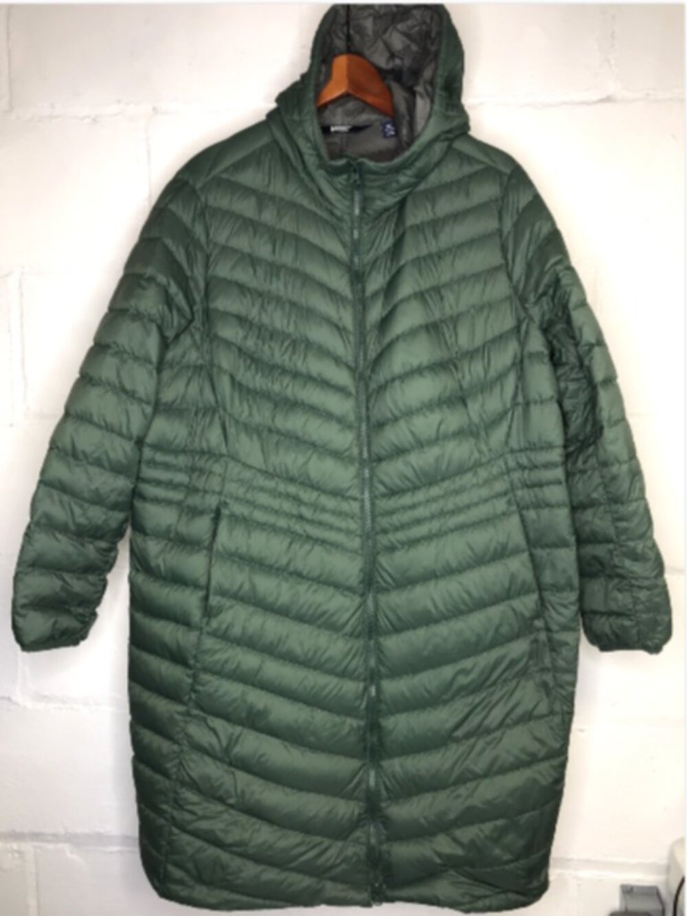 Lands End Women's 1X Green Ultralight Down Puffer Coat Parka Stadium Hooded